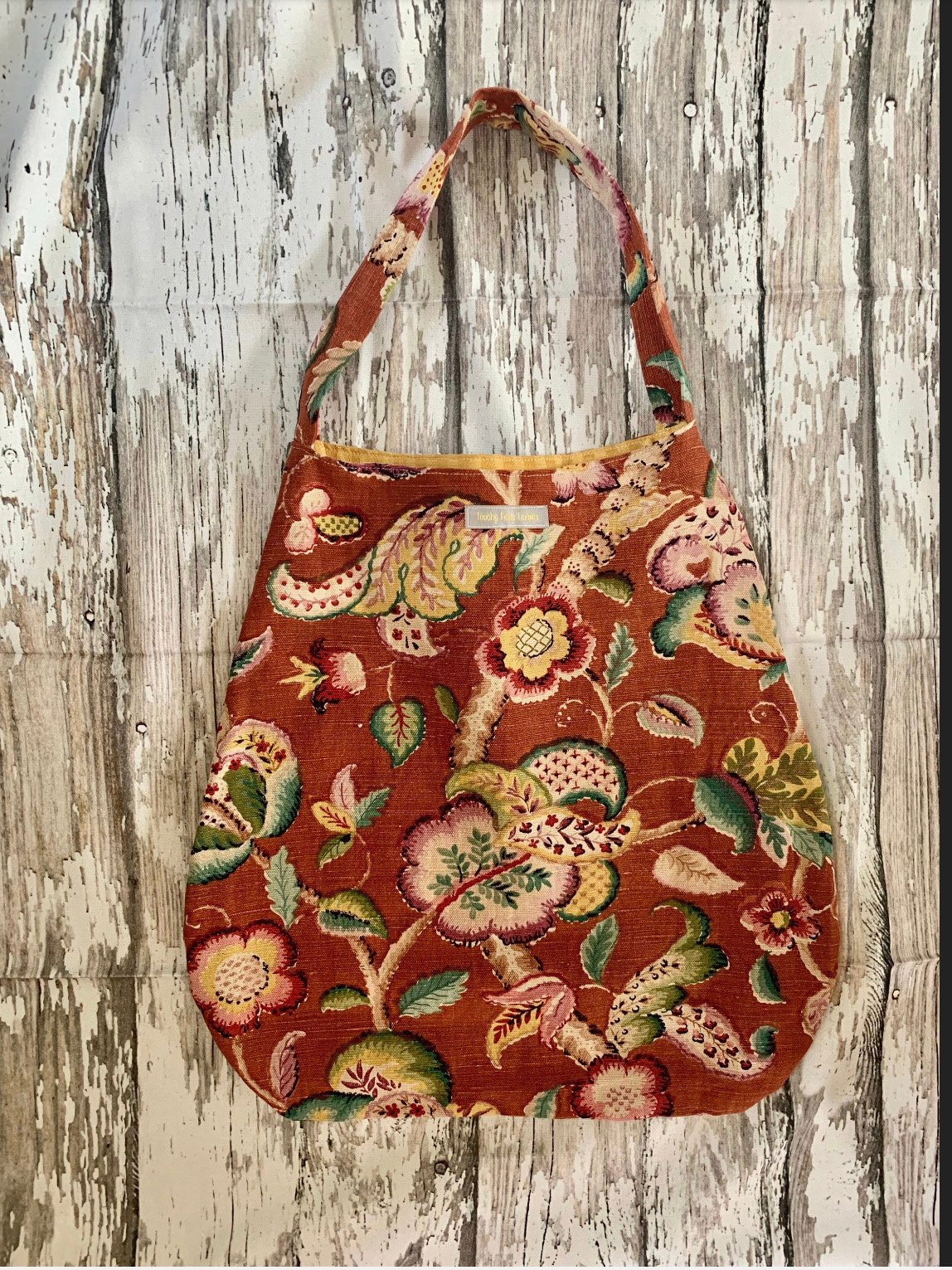 Vintage bark cloth shoulder bag Touchy Feely Textiles