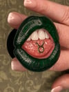 PHONE GRIP - Deep Green Lips With Silver Shimmer And Taurus Zodiac