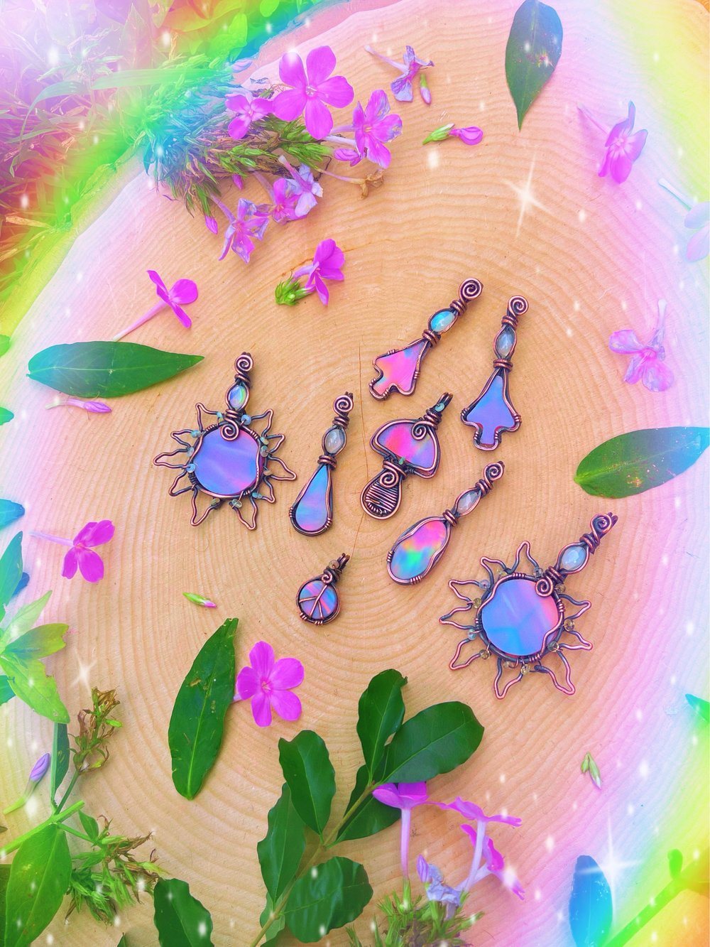 Aurora Opal Peace Sign Pendant ☮️