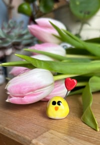 Image 1 of Hand Made Ceramic Cute  Easter Chick holding a Heart.