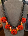 Vintage Style Chunky Corny Pumpkins Halloween Necklace 