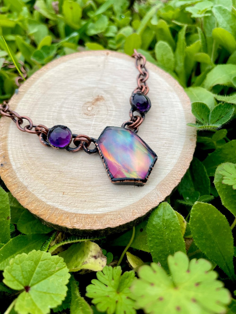 Aurora Opal and Amethyst Necklace 