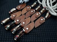 Image 5 of Set Of 10 Handmade Damascus Steel Skinner Knives With Leather Sheaths 
