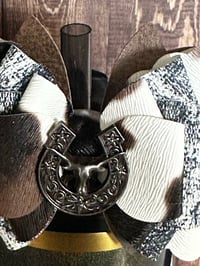 Image 2 of Western Themed Blue Jean and Cow Print Tumbler Straw Topper Bow