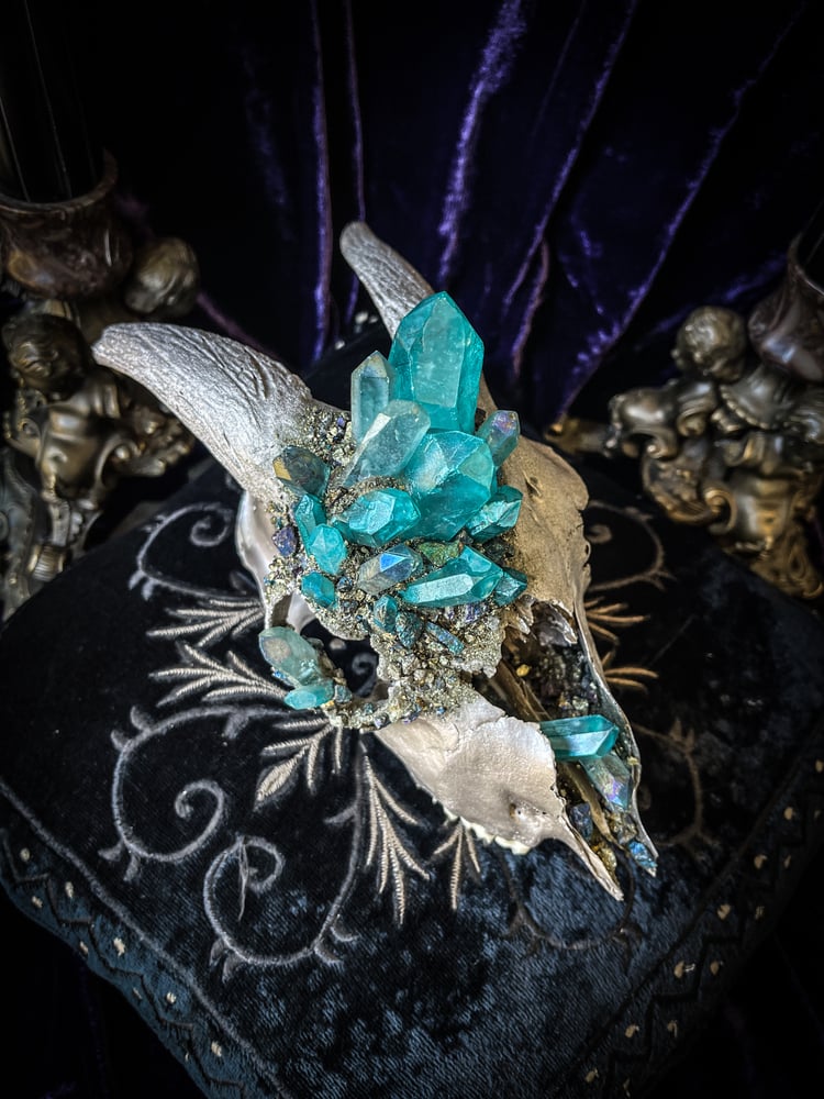 Image of Lt Blue Aura Quartz & Chalcopyrite - Goat Skull