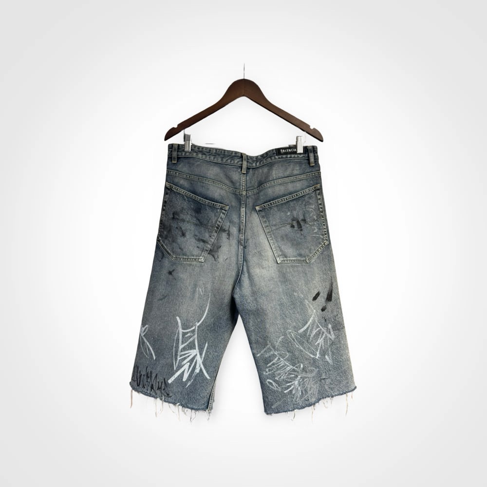 Image of Balenciaga 2023 Graffiti Denim Shorts
