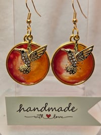 Image 4 of Handcrafted Resin Hummingbird Charm Earrings 