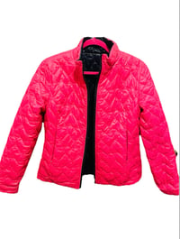Image 3 of Aqua x Kerri Rosenthal quilted heart reversible puffer jacket in navy/hot pink