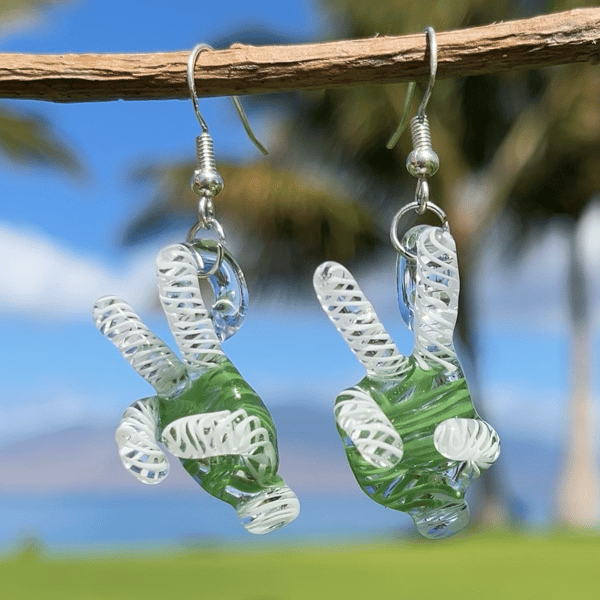 Image of Green And White Peace Sign Earring Set