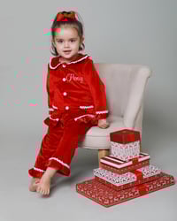 Image 1 of Girls personalised red velvet pyjamas 