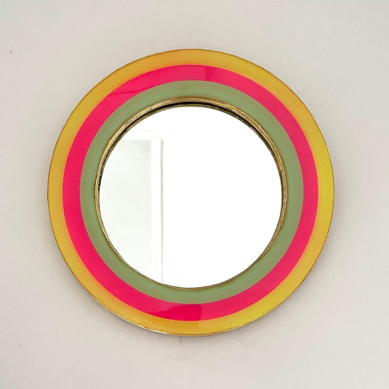 Image of Round Mirror 18cm Hot Pink/Yellow/Mint