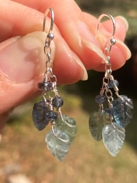 Image 5 of Moss Kyanite Earrings, Mint Kyanite Earrings, Aquamarine Earrings, Cascading Leaves Crystal Earrings