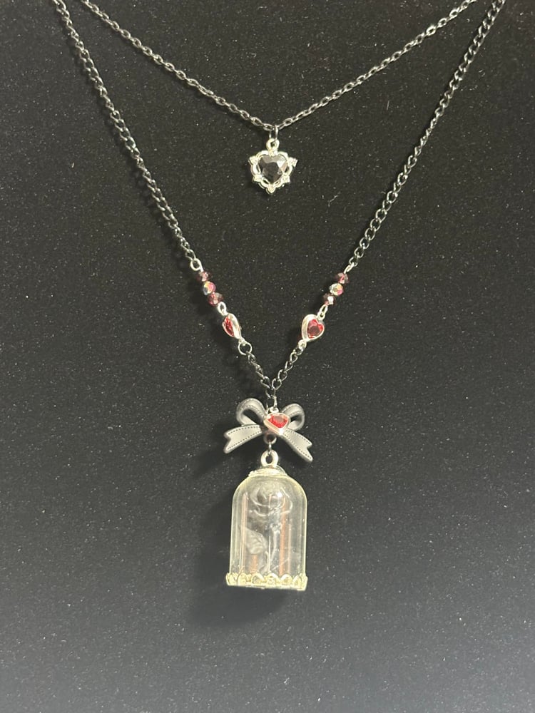 Image of Black rose in glass cloche chain necklace 