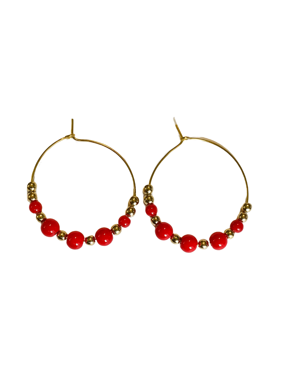 Beaded Hoops With Quill Spiral Earrings - Red — Singing Horse Trading Post