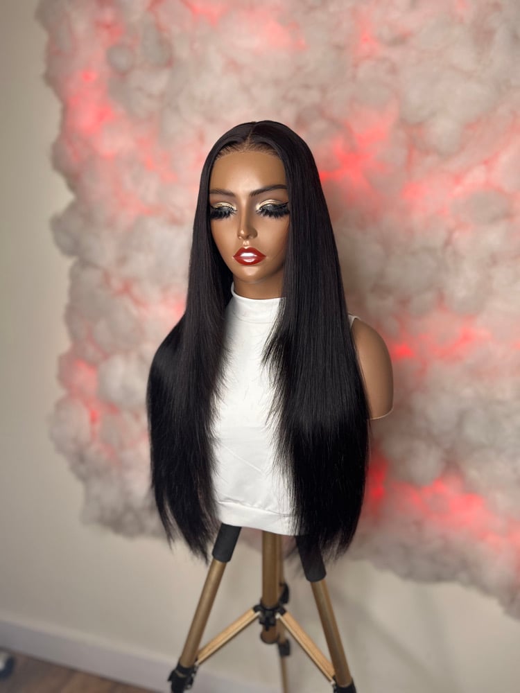Image of Unice Hair 20 inch 4x4 Body Wave ( But straightened ) Lace Closure  Wig ( middle part ) 