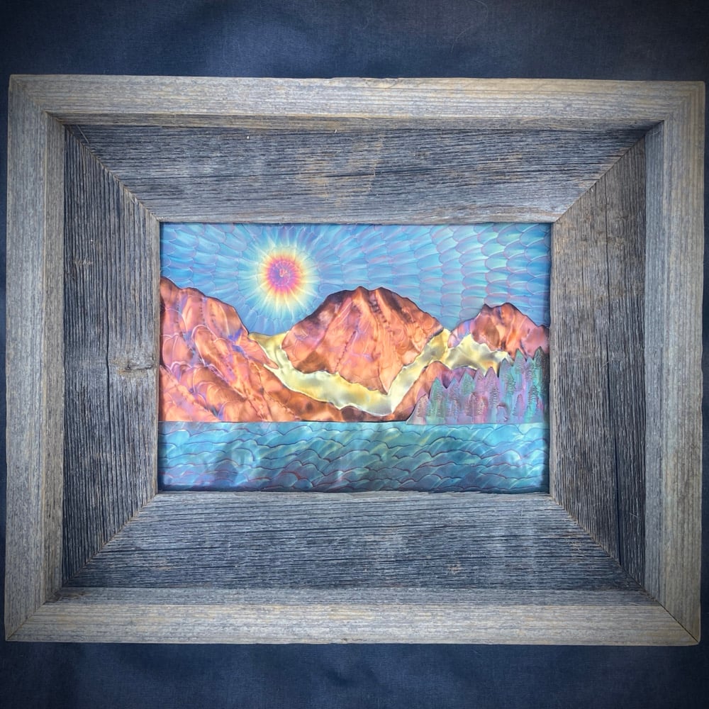 Flame Painted Copper Dragontail Peak with Colchuck Lake