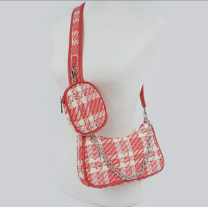 Tweed Plaid Shoulder Bag W/Airpod Purse