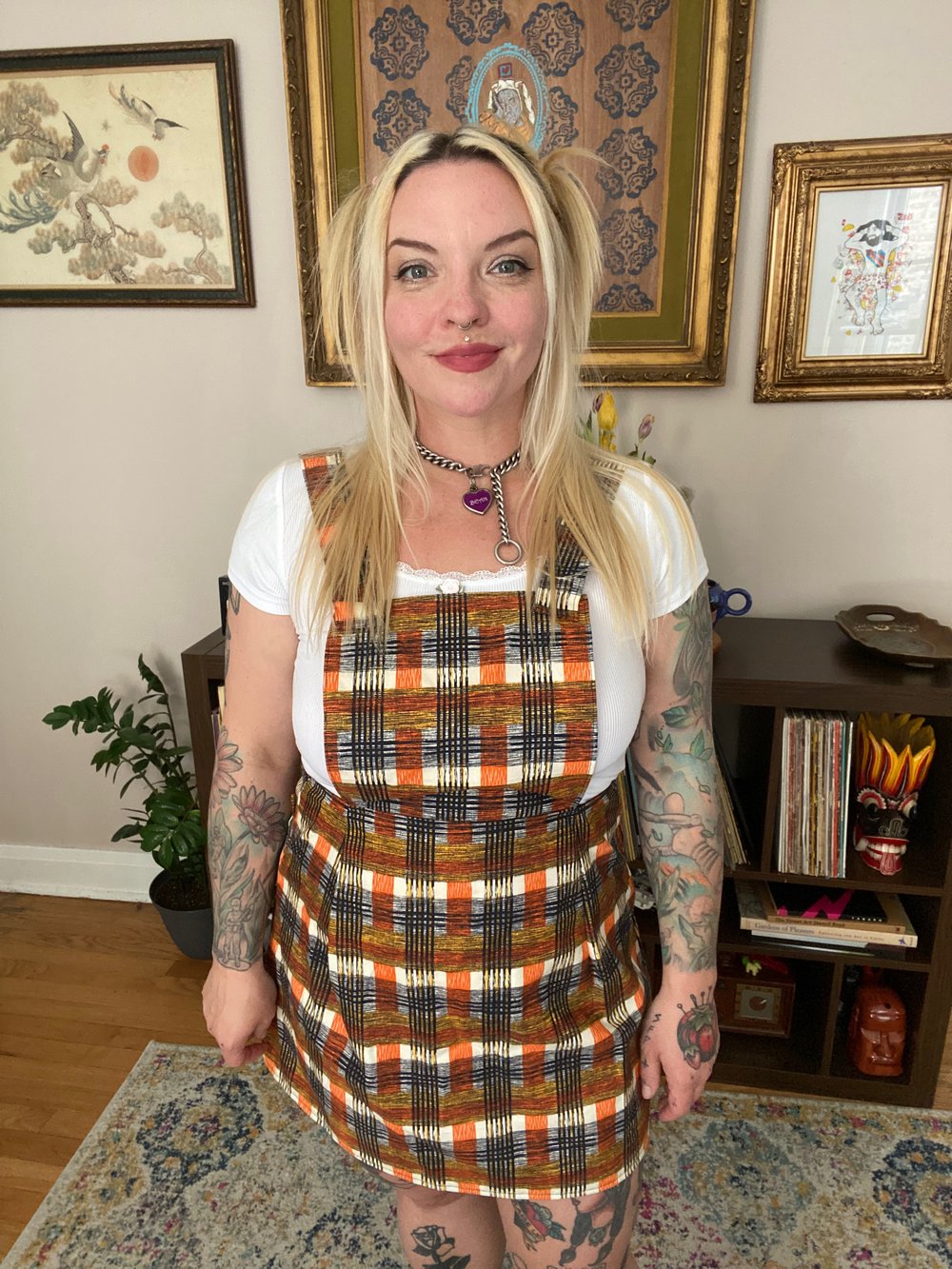 Image of Plaid overall skirt (70’s vintage fabric)
