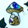Orange & Iridescent Black Haunted Mushie Cottage Suncatcher