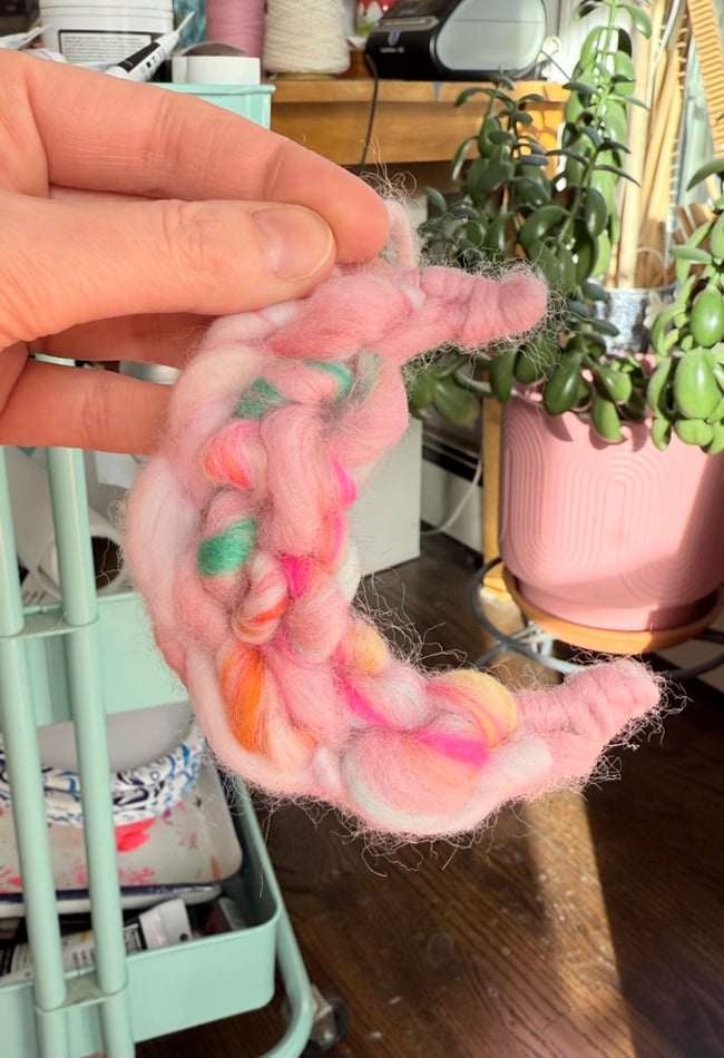 Pink Candy moon woven ornament. 