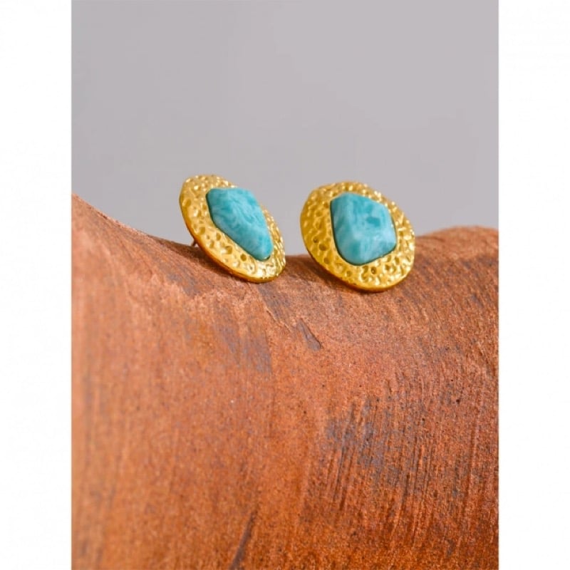 Image of TIA Natural Amazonite 18ct Gold Plated Earrings