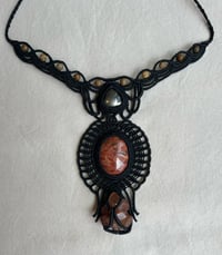 Image 1 of Macrame necklace with pyrite, brecciate and aragonite stone