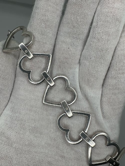 Image of Vintage Sterling Silver Diamond Heart Link Bracelet 