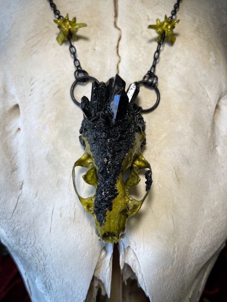 Image of Crystallized Mink Skull - Black Chain Necklace