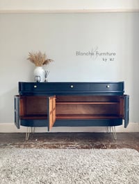 Image 2 of Stunning Nathan Curved Sideboard in Matt Black on Gold Hairpin Legs