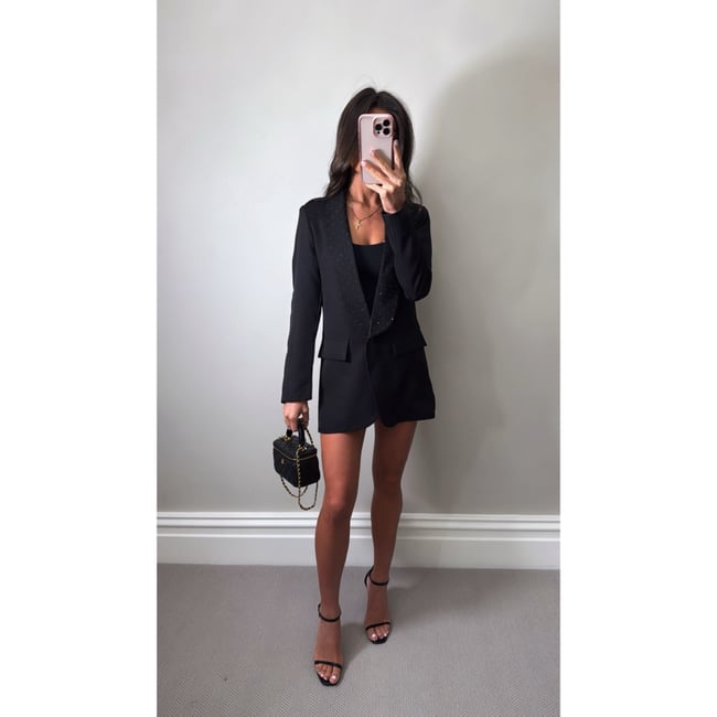 Black sparkle collared blazer 