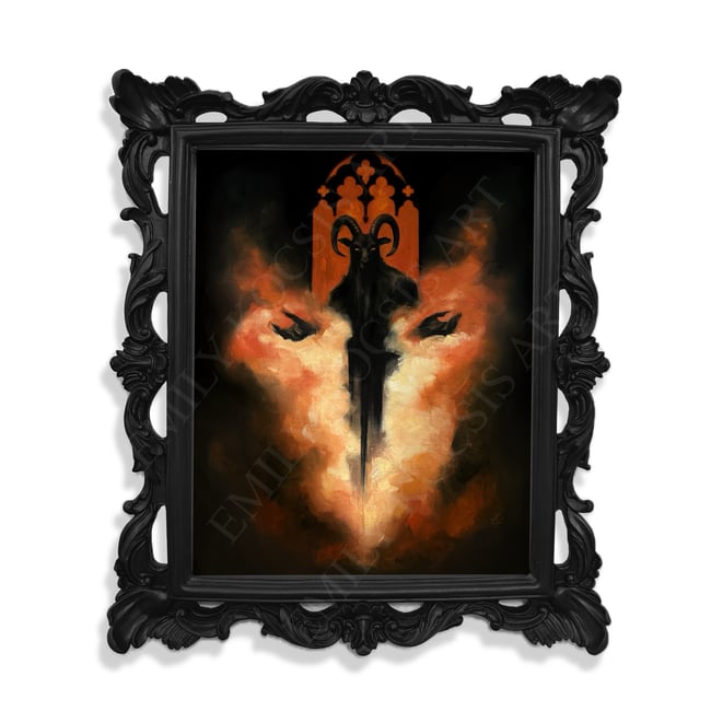 Original Oil Painting Print // ‘Goatman’ Fire Demon Satan Lucifer