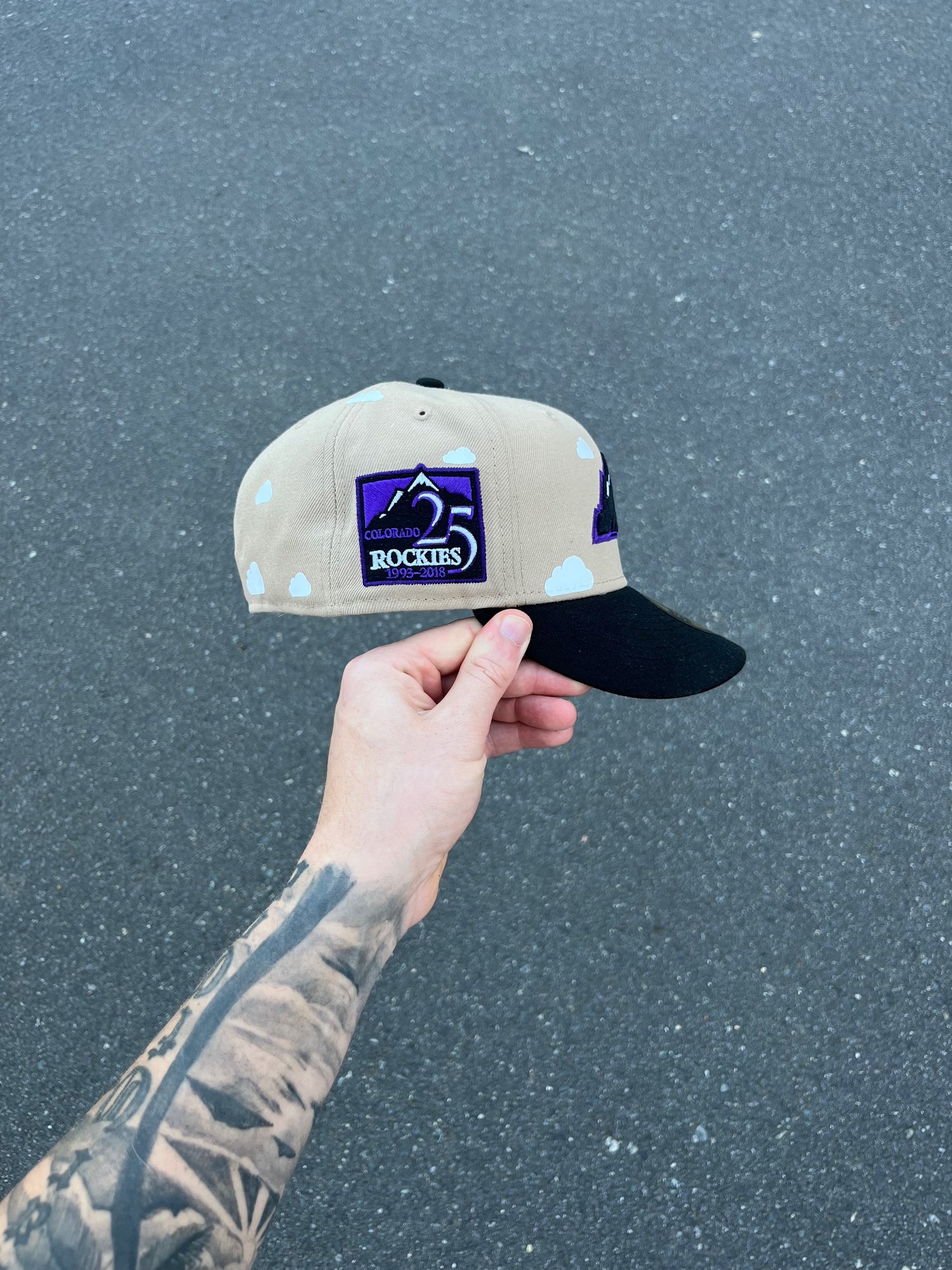 Image of  PURPLE BRIM PARTLY CLOUDY  COLORADO ROCKIES CUSTOM FITTED CAP