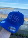Blue Fitted Flexfit Hat with White SSD Outline Logo
