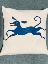 Whippet Cushion Cover - Teal running whippet &