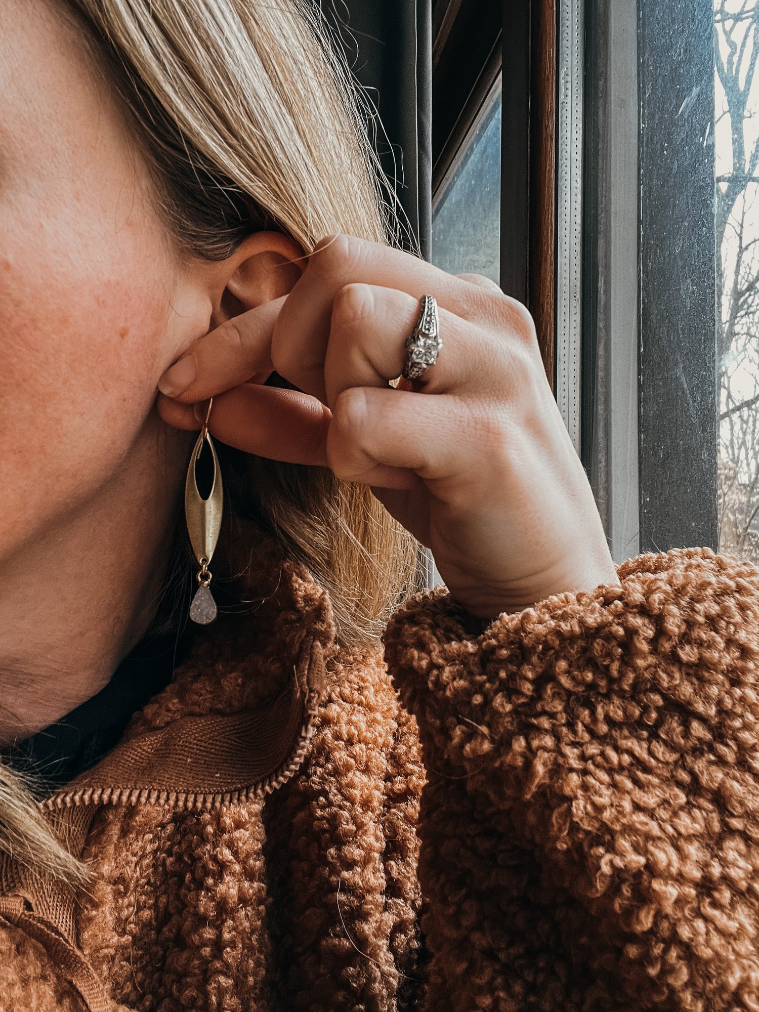 Image of Druzy Open Marquise Dangles