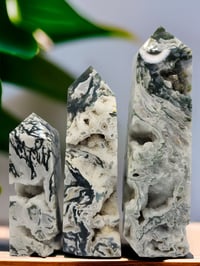 Image 1 of Moss Agate 4 Point Druzy Crystal Towers - 3 Styles