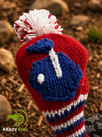 Image 3 of Red white and blue custom golf club covers Handknit unique, choose your own design and Pom Pom si...
