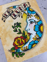 Image 1 of Traditional Tattoo Moon "La Luna" Loteria Mexican Folk Art Print 