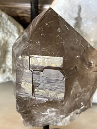 Image 2 of Golden Rutile Smoky Quartz Natural Point On Stand #2664