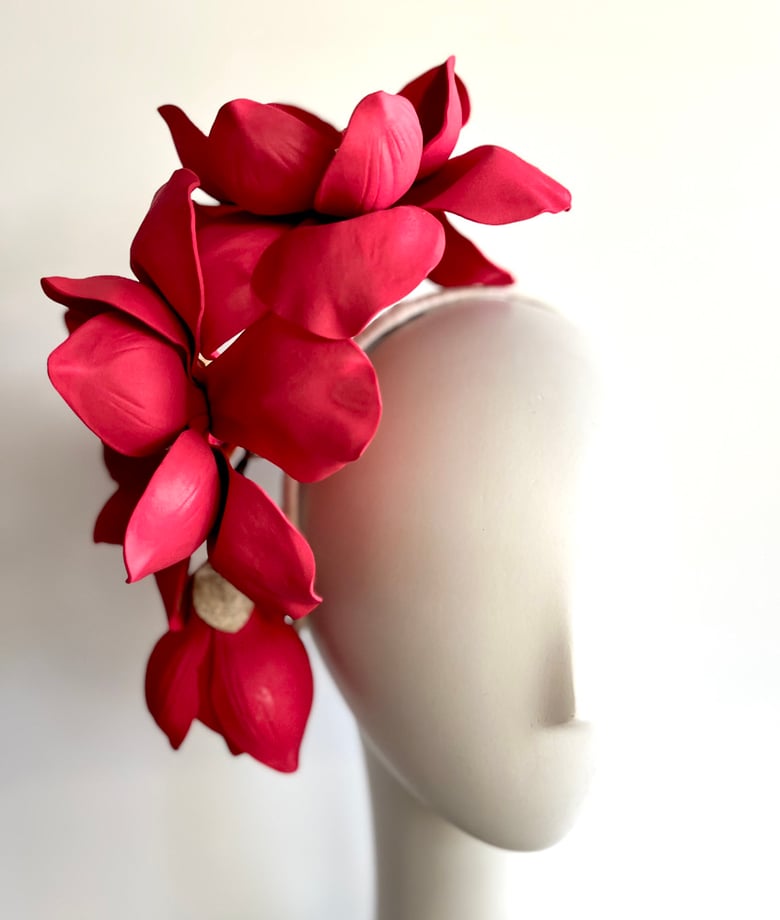 Image of Cardinal red flower headpiece 