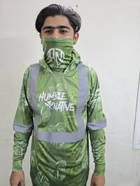 Image 8 of Hi Viz Anthurium Green Longsleeve with mask 