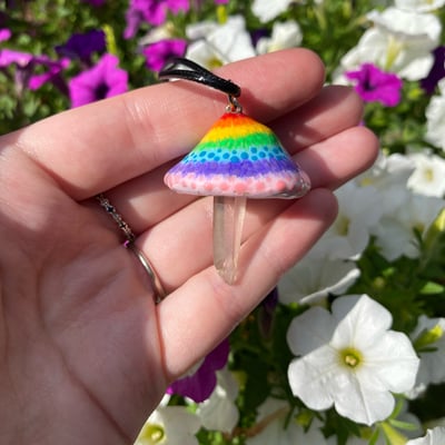 Image of pink tie dye mushroom necklace