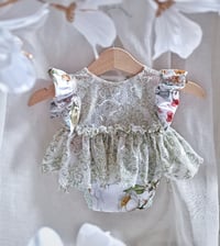 Image 1 of Newborn girls body-dress for photoshoots | Emily | floral sage