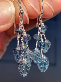 Image 1 of Moss Kyanite Gemstone Earrings, Moss Kyanite Carved Crystal Leaf Earrings, Kyanite Dangle Earrings