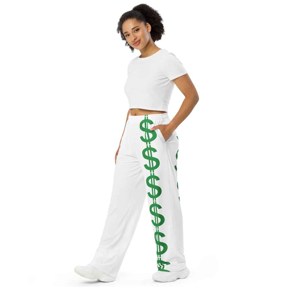 Image of All-over print unisex Dollar Sign wide-leg pants