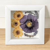 Image 2 of Plum Hollyhock, Veronica & Daisies- Wildflower Art In 6" X 6" Shadow Box (Item# 202309S)