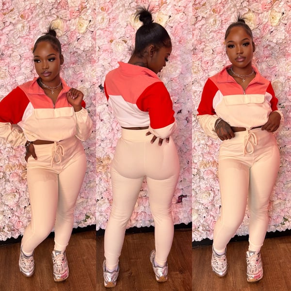 Image of color block legging set - tan/combo