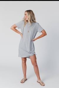 Image 4 of On The Daily Oversized Slit Tee Dress- Heather Grey
