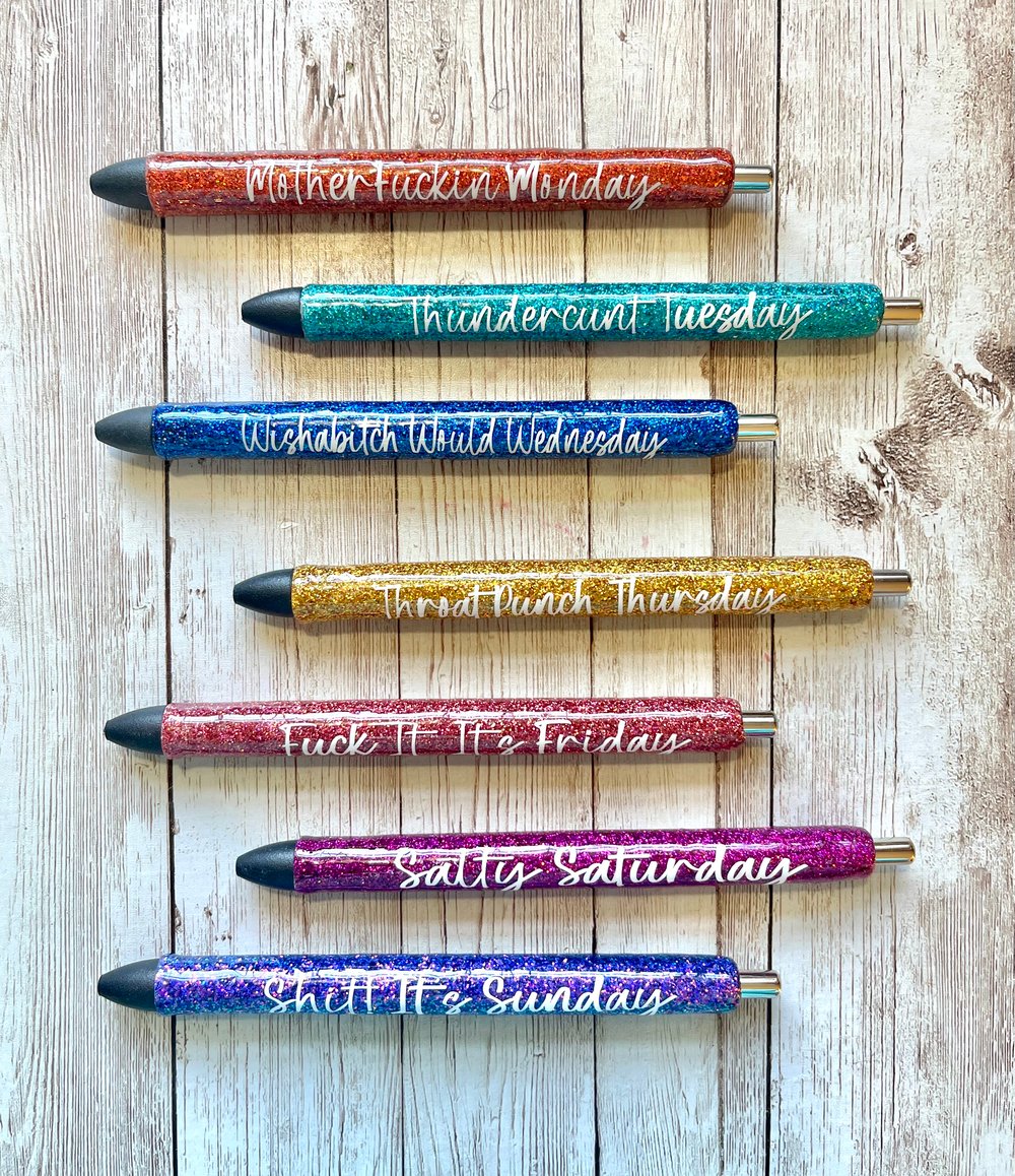 Weekday Swear Word Glitter Metal Pens - 7 pieces - Beware