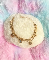 Image 2 of Love Heart Round Pendant Link Chain Charms Bracelet